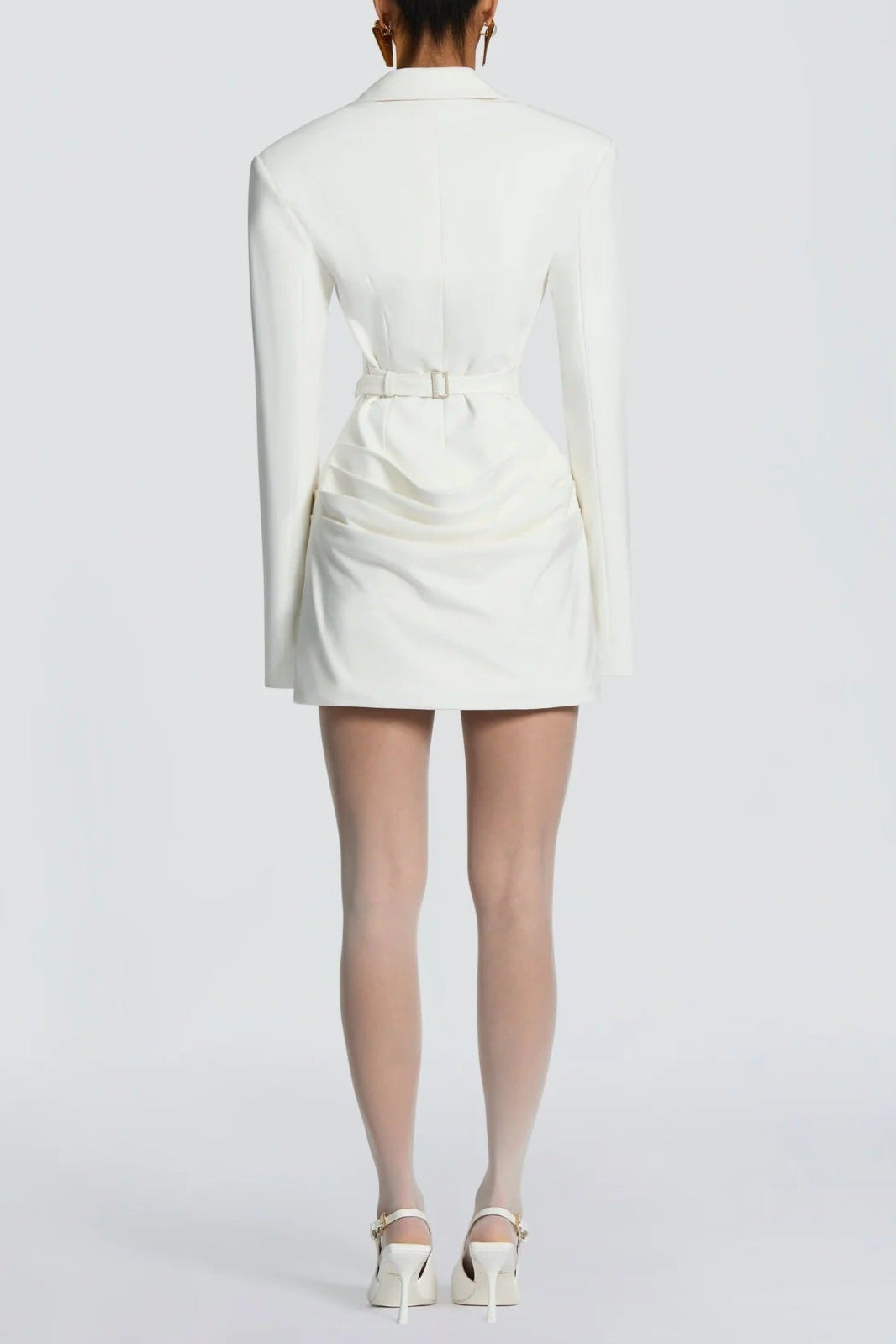 white deep V long sleeve mini dress
