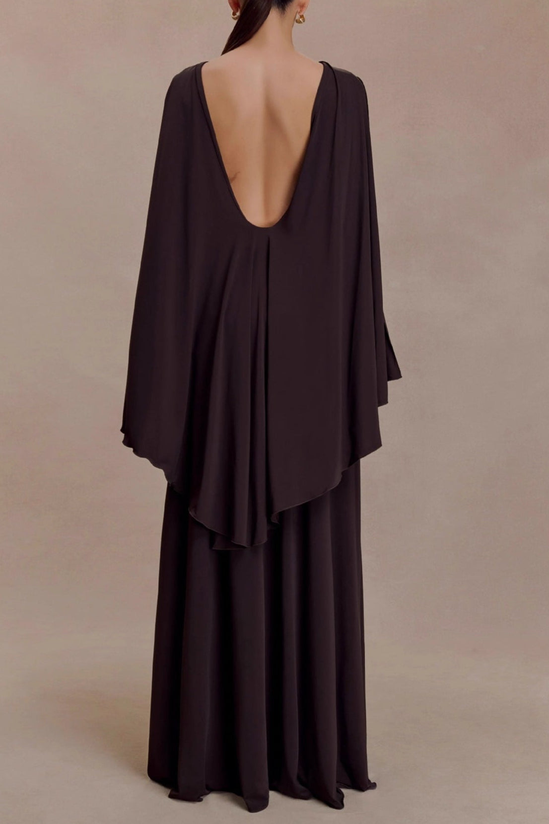 open back cape pleated maxi dress