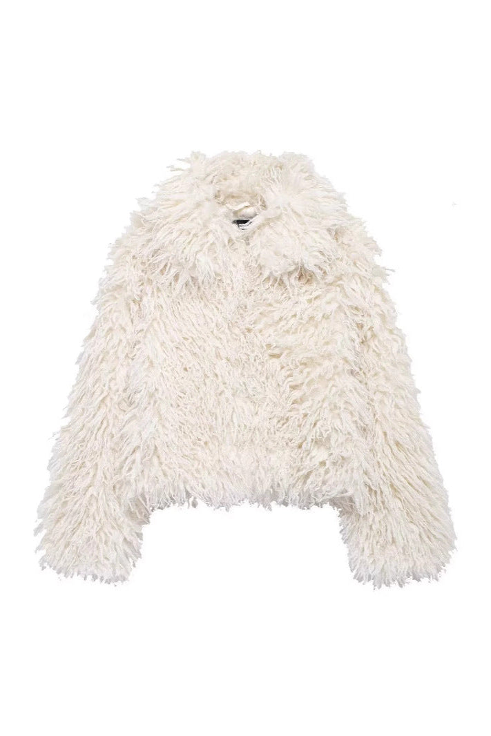 Fur Faux Wool Long Sleeve Jacket