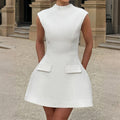 white  strapless backless A-line mini dress