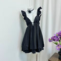 deep V small flying sleeves backless tie rope dress