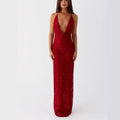 carlin red Lace-up backless slip dress
