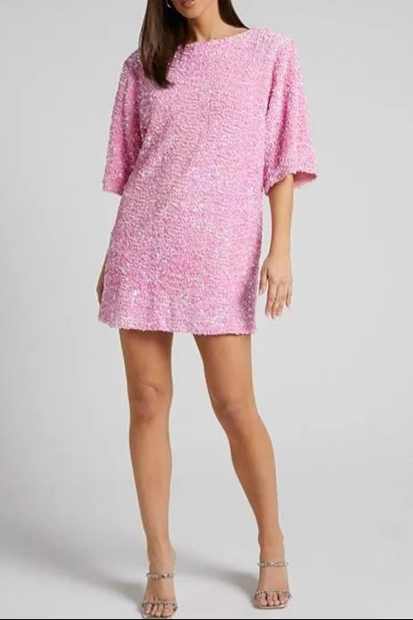 Round neck sequined mini dress