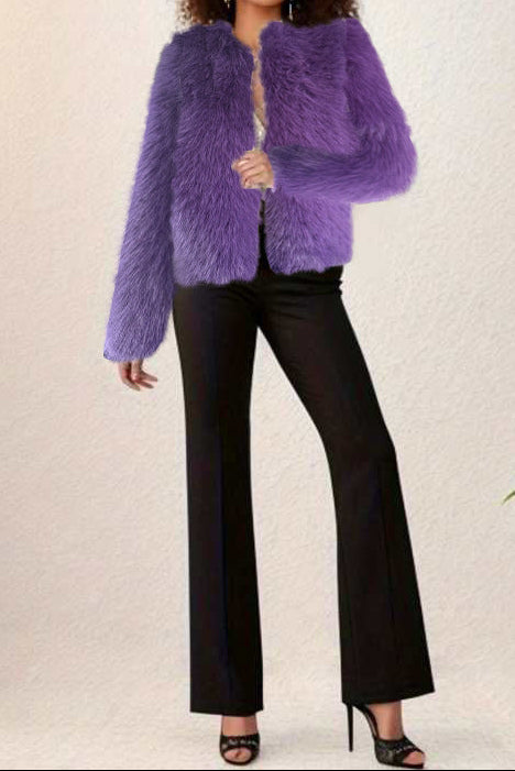 crew neck cropped imitation fur jackets