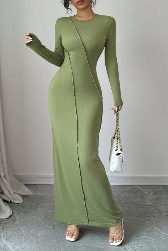 green long-sleeved crew neck dress