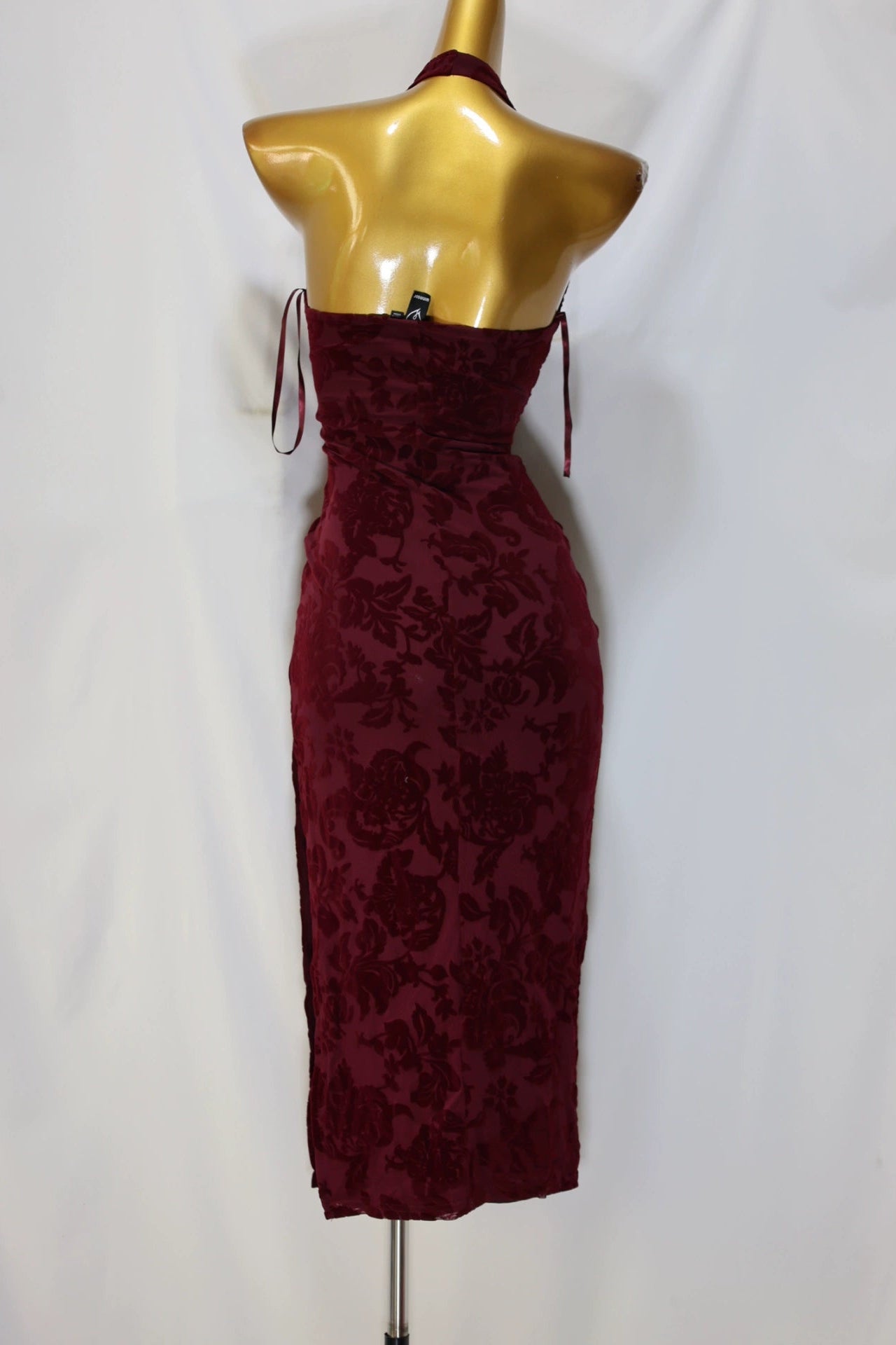 velvet V-neck burnt flower maxi dress