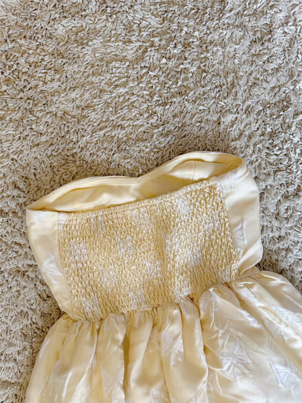 vintage embossed bow glossy bandeau puffy mini dress
