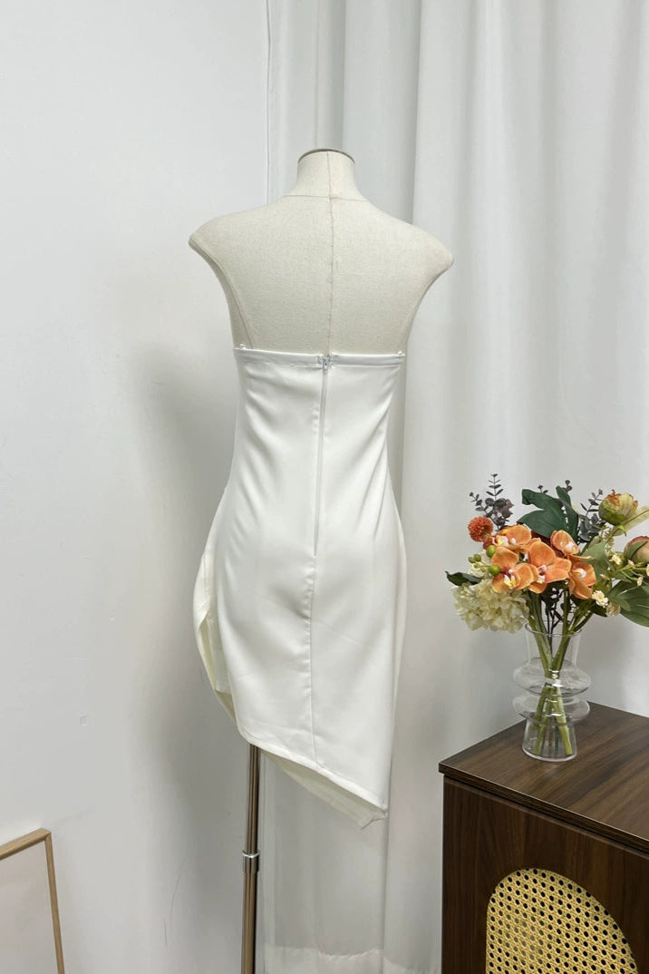 white lace irregular hem bandeau mini dress