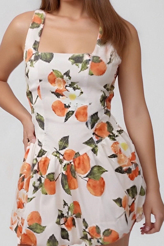 suspenders Print mini Dress