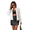 rabbit fur crew neck cropped coat