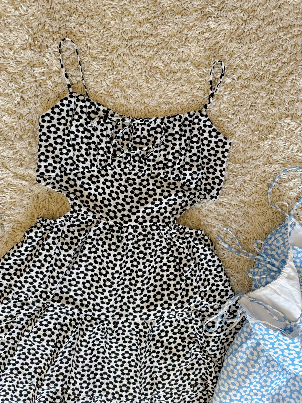 texture flower lace-up backless camisole dress