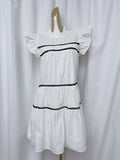 white cut-out splicing pinch pleated ruffled dress