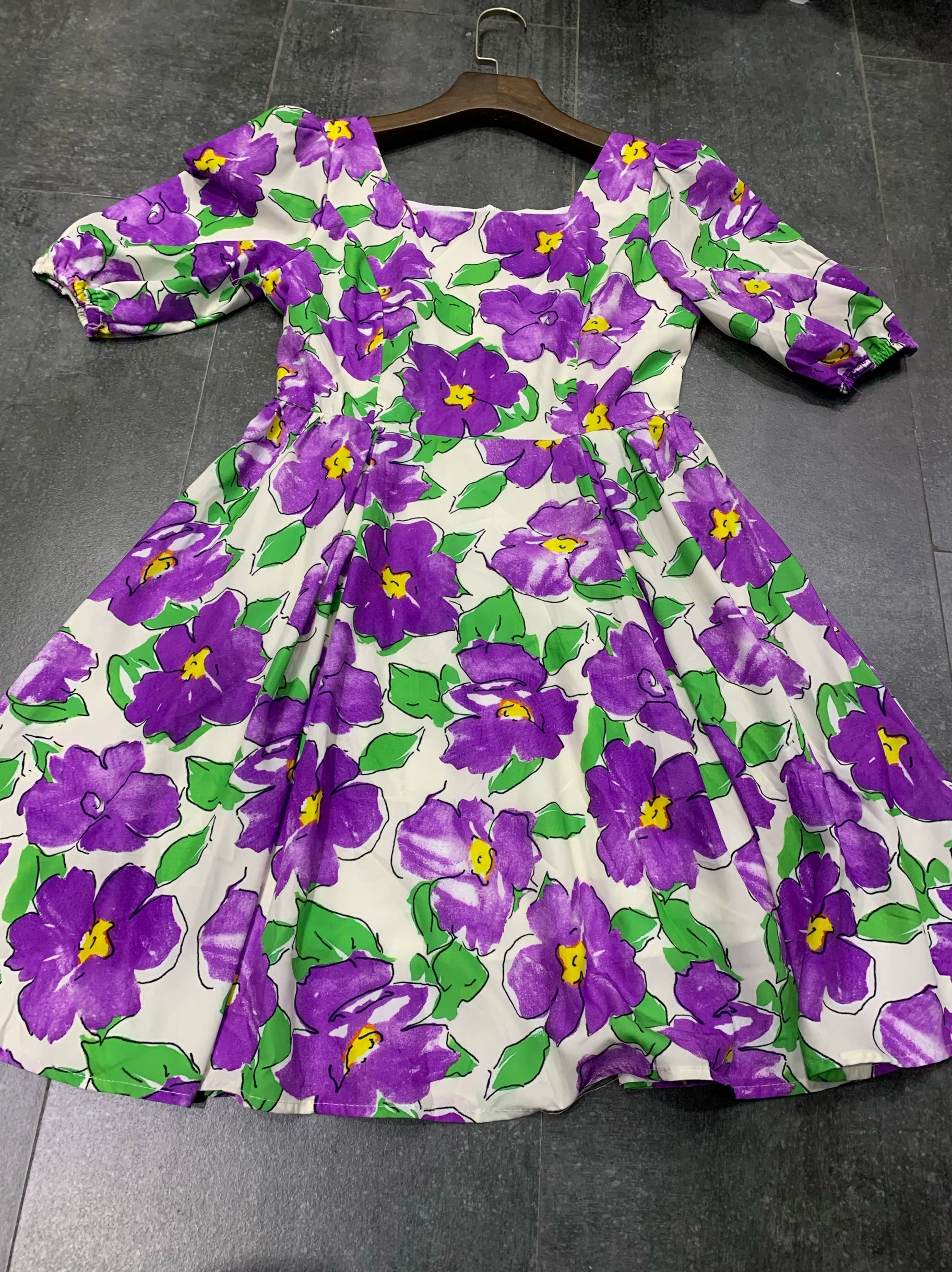 Purple floral printed mini dress