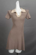 knitted short contrast slim A-line dress