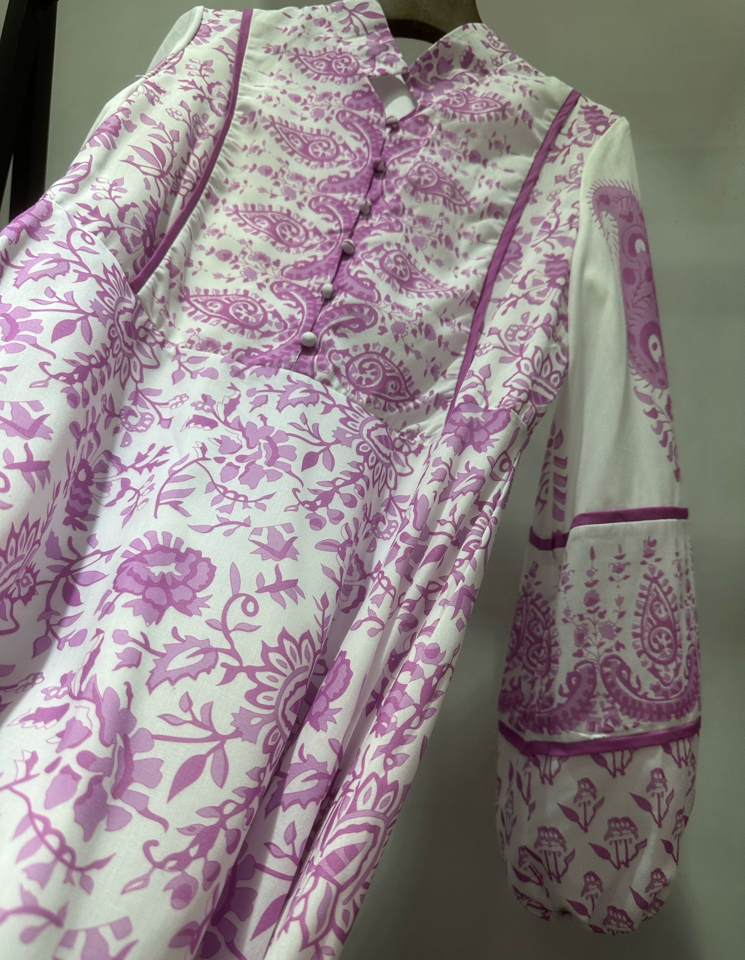 purple floral print midi dress