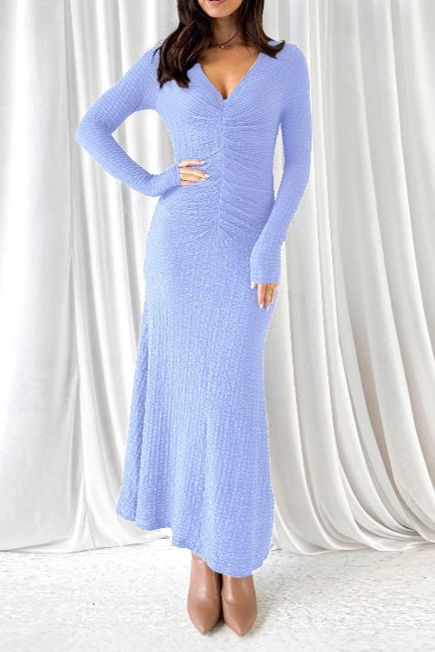 dolores blue V-neck long-sleeved bodycon dress