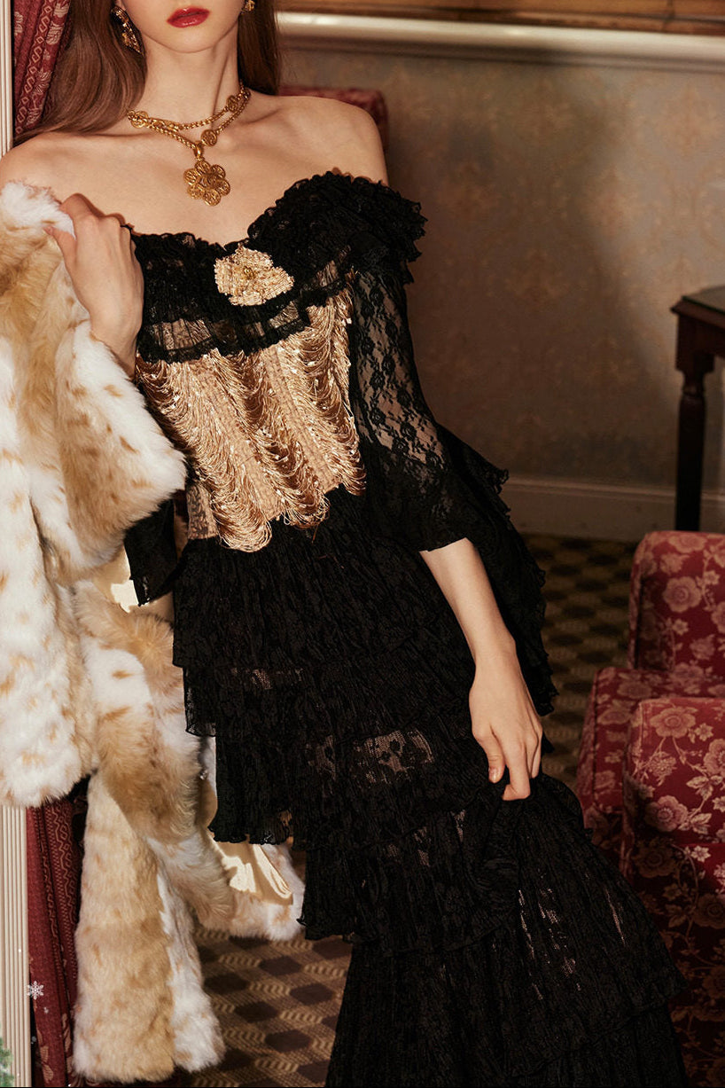 Vintage Court Fishbone Gown Corset Skirt Annual Meeting Gown