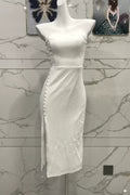 white bandeau hollow slit dress