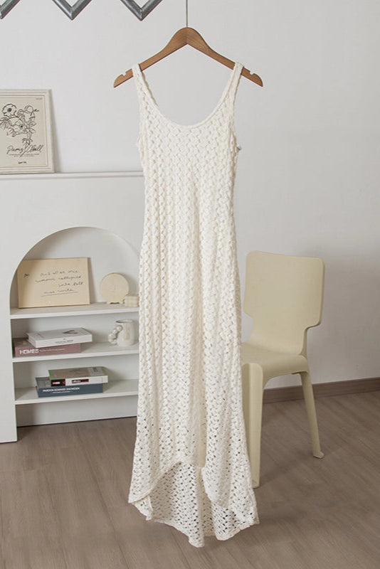 white hollow crochet camisole dress