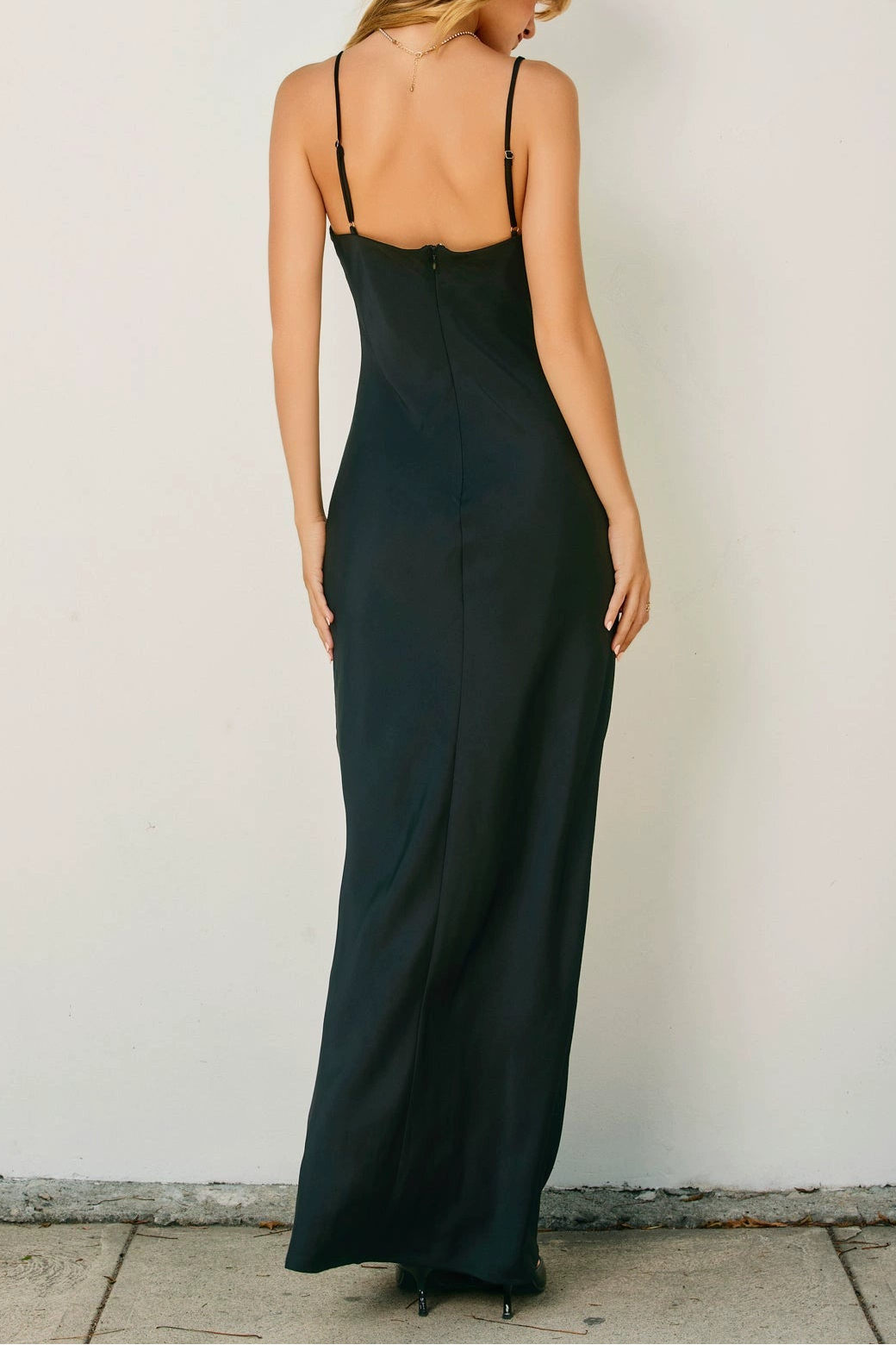 black satin slip maxi dress