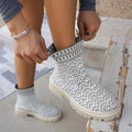 Geometric pattern flyknit stretch high-top chimney boots
