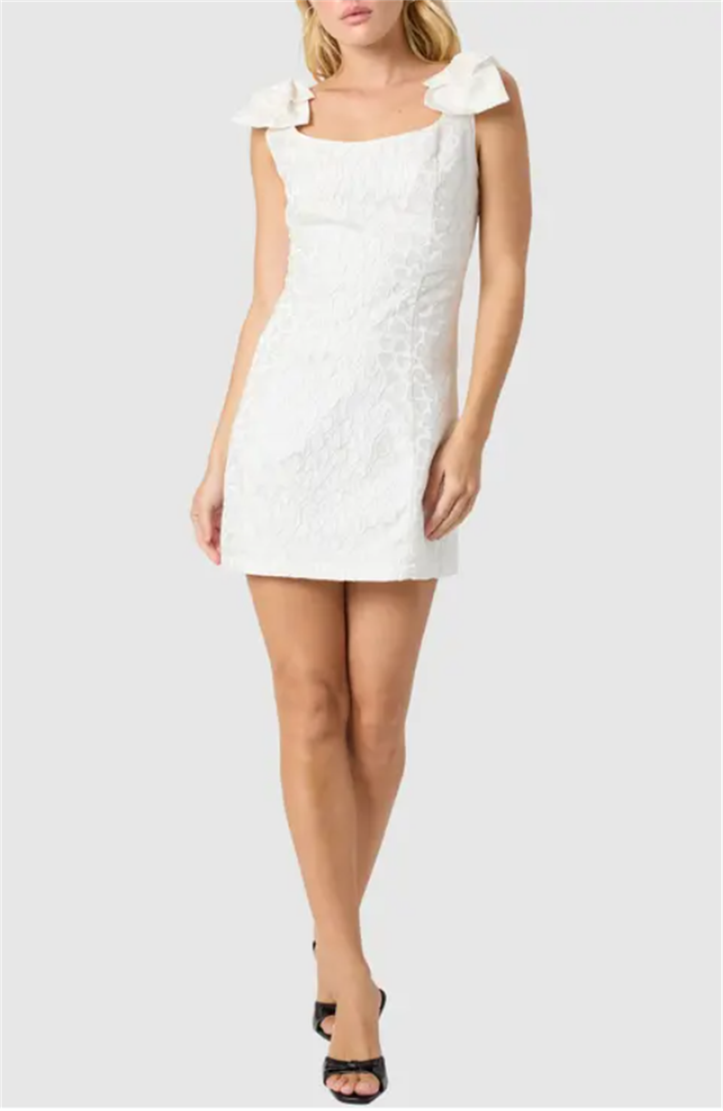 white bow print mini dress