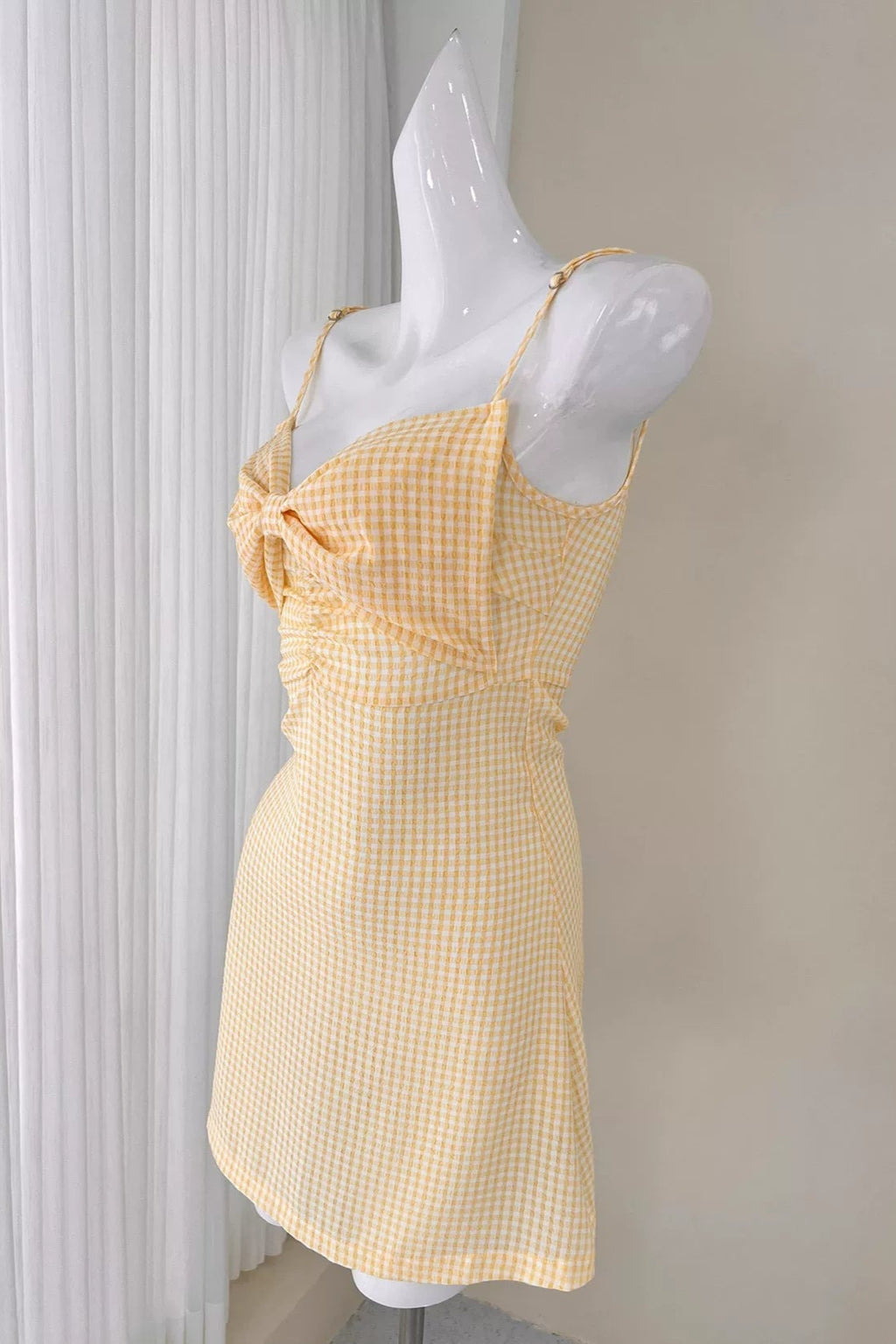 color-blocking plaid bow slip dress