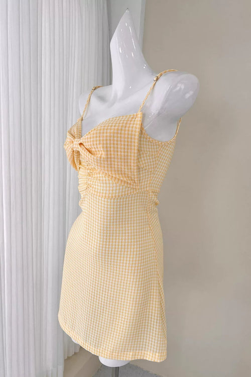 color-blocking plaid bow slip dress