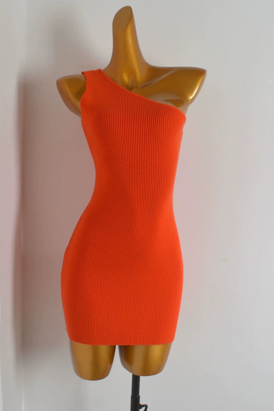 slanted collar knitted off-the-shoulder dress