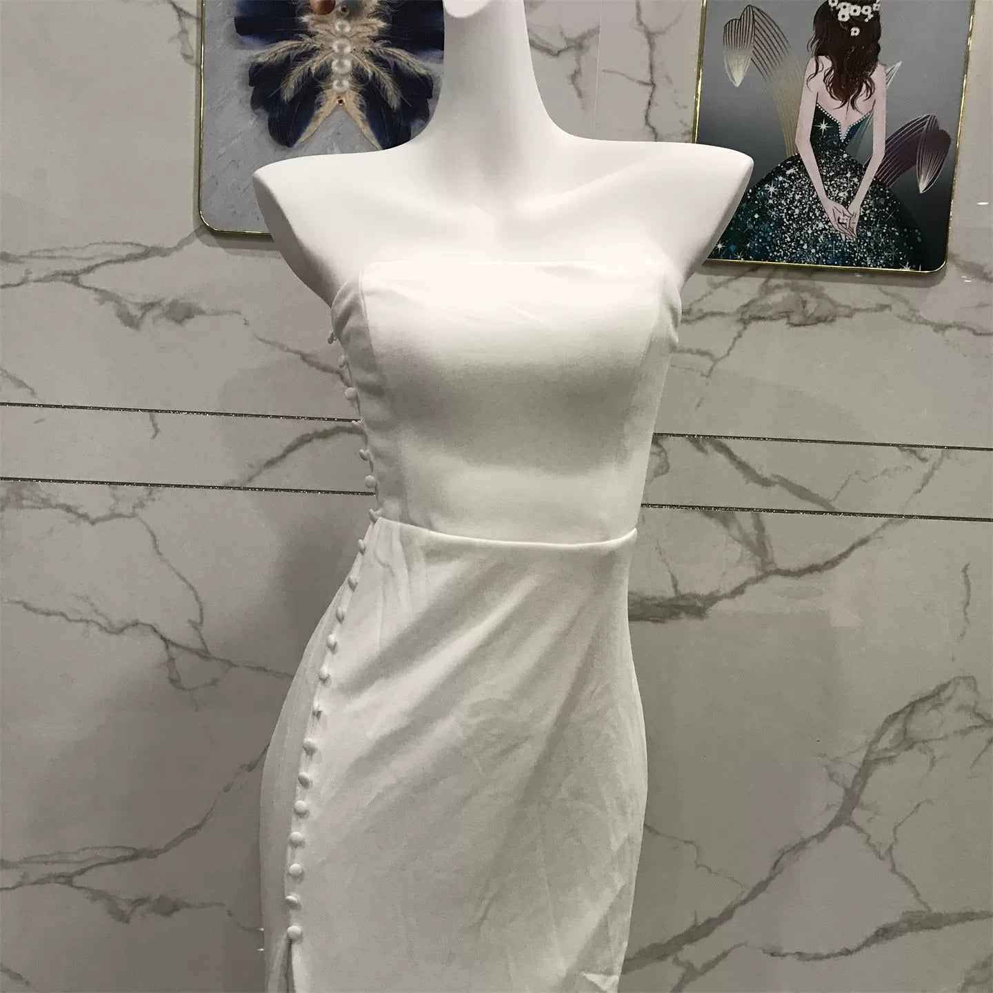 white bandeau hollow slit dress