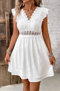 White knit jacquard openwork stretch mini dress