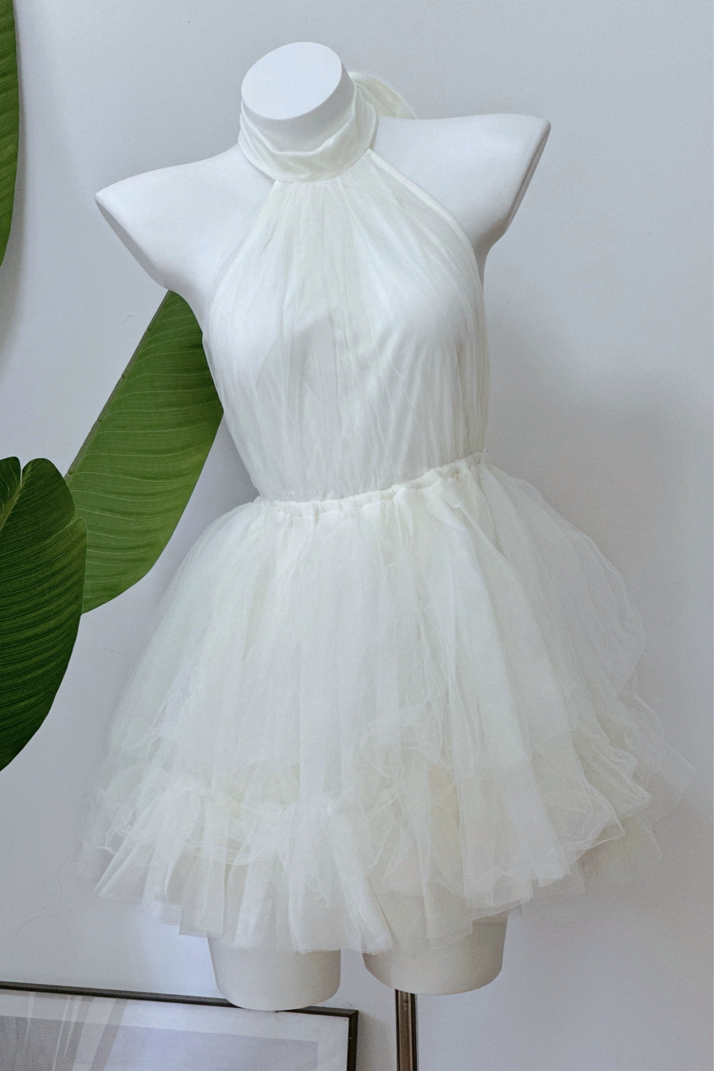 White Mesh Halter Neck Mini Dress