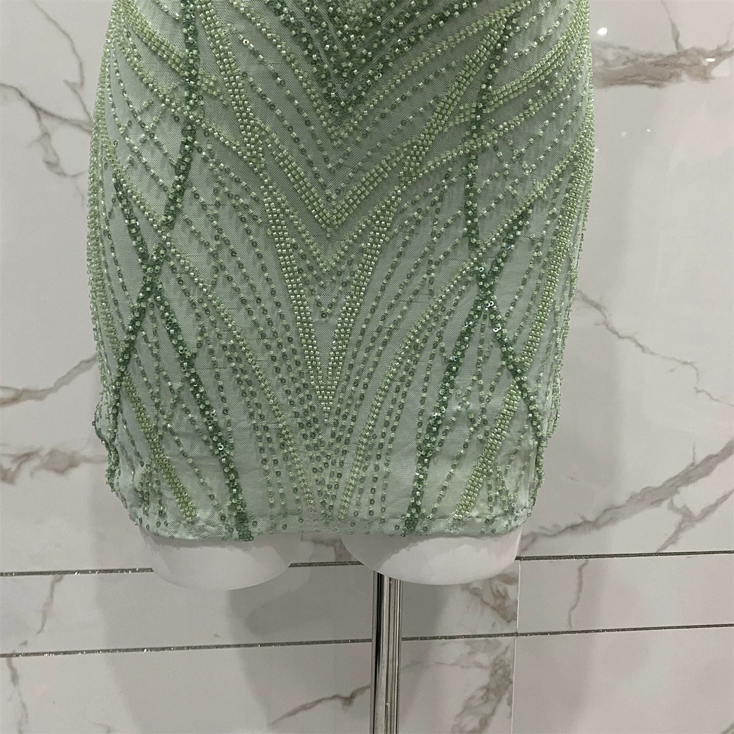 open back beaded mini dress