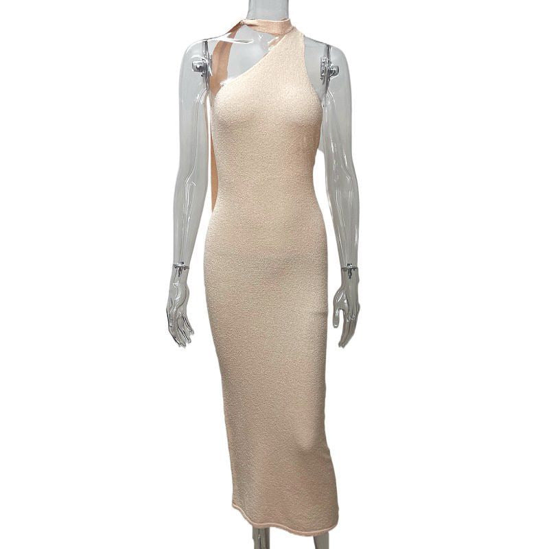 apricot Halter-neck knitted maxi dress