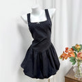 black bubble square neck open back  mini dress