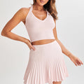 pink Halter-neck backless vest and pleated skirt two-piece set