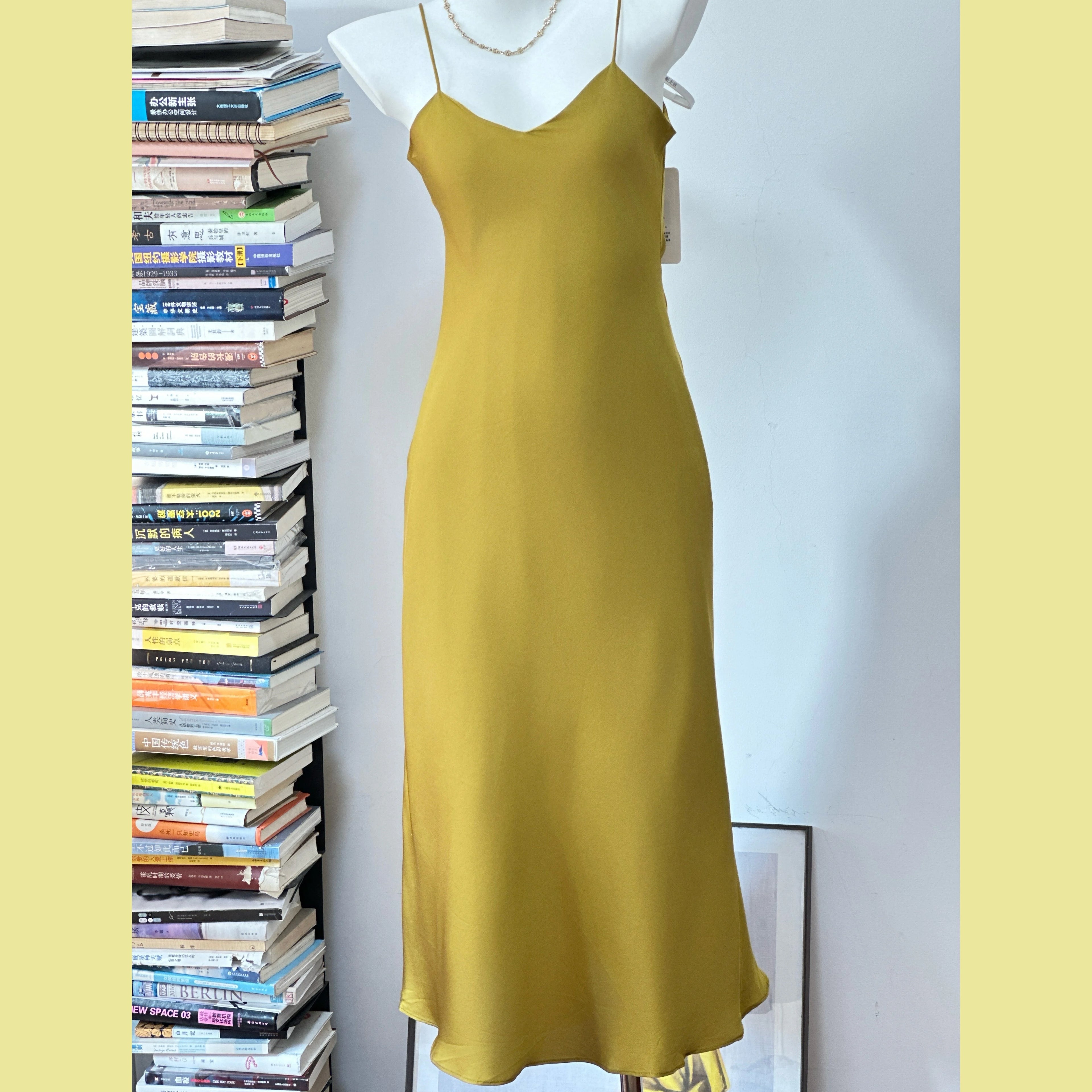 silk V-neck suspender long dress