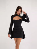 prima black long sleeve mini dress