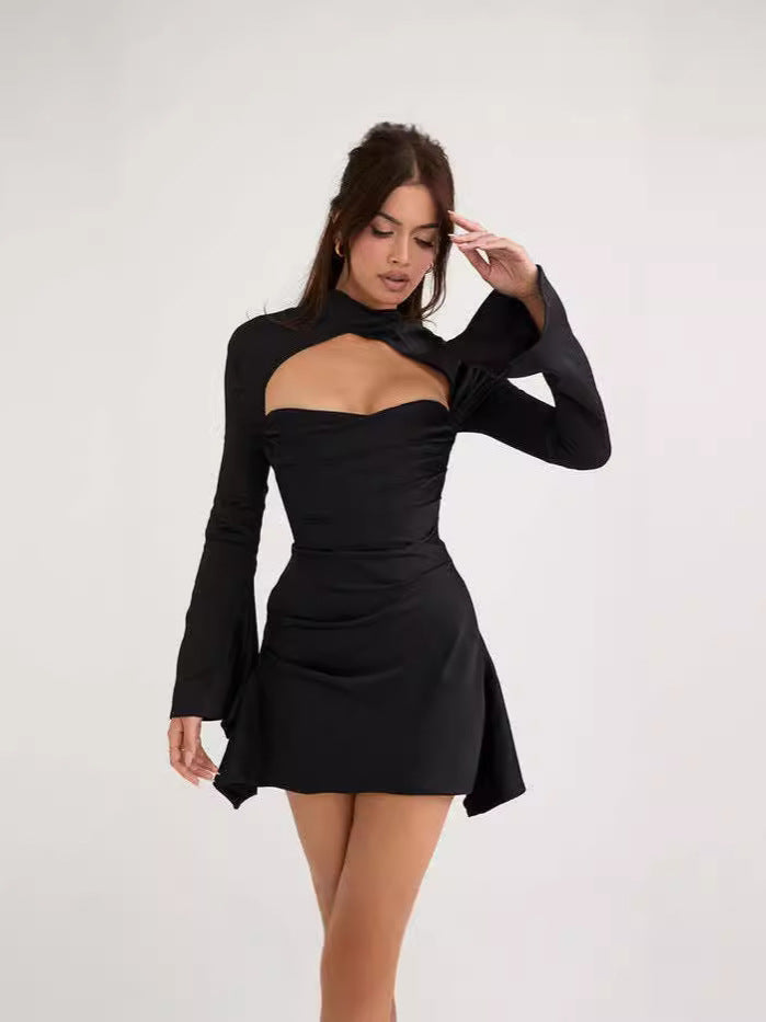 prima black long sleeve mini dress