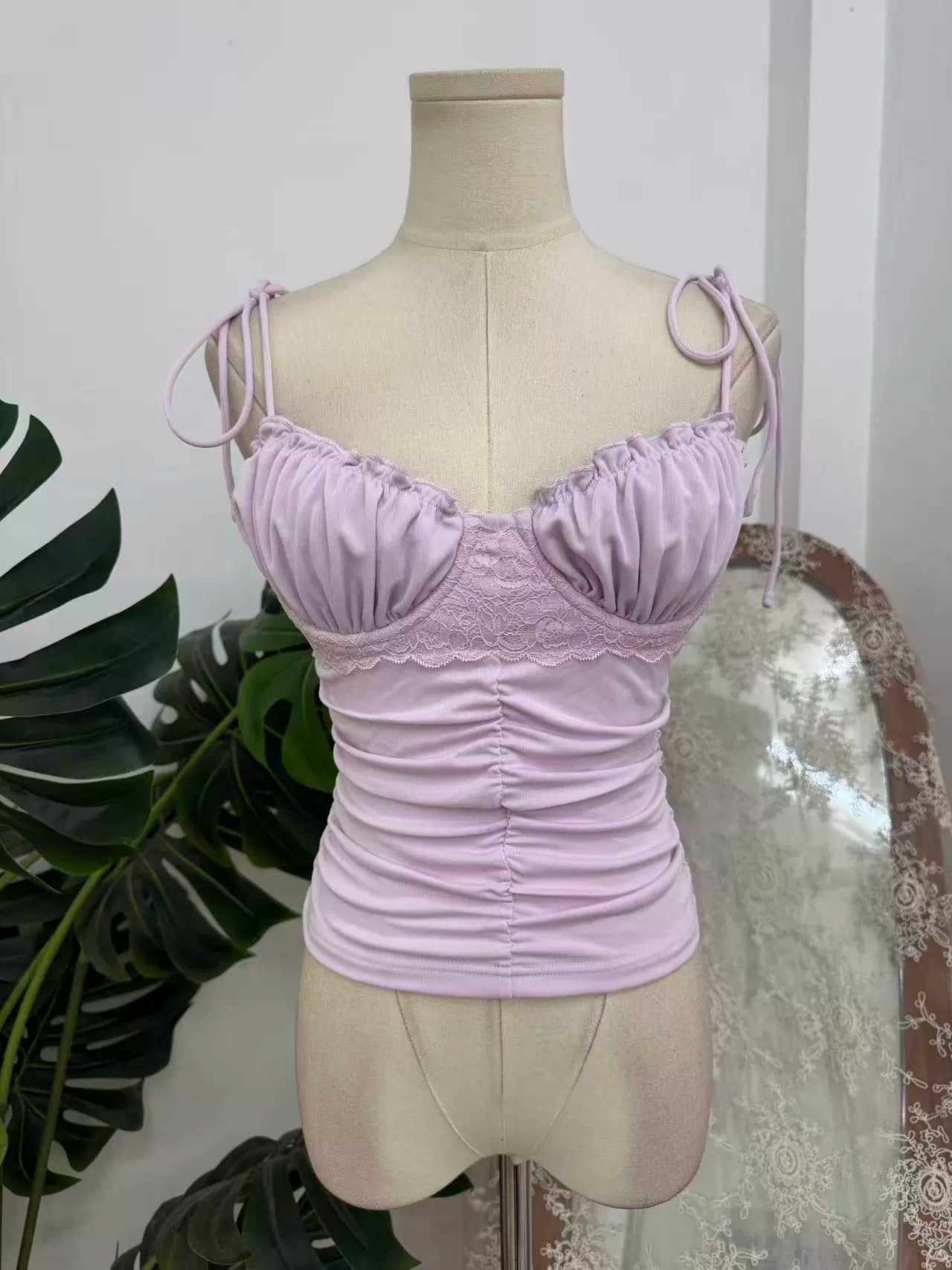 purple Underwire Pleated Shell Chest Top