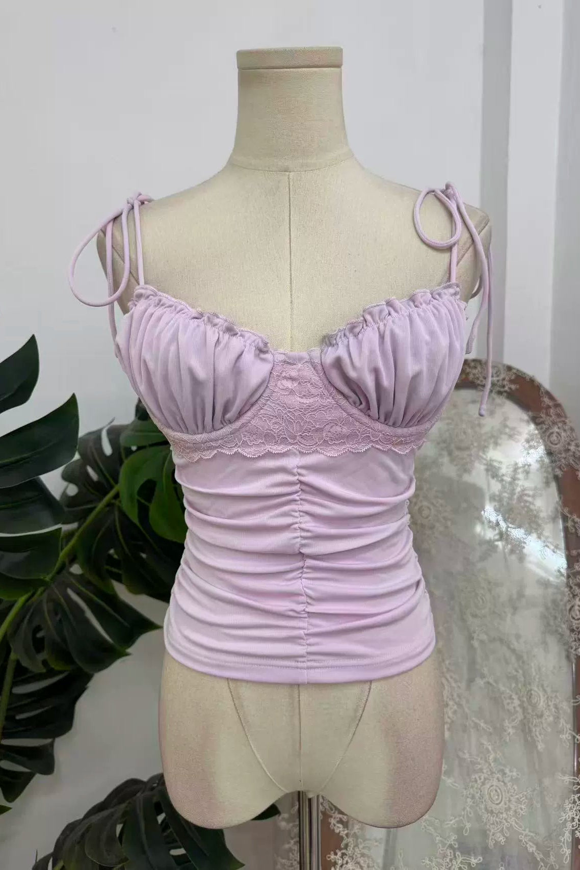 purple Underwire Pleated Shell Chest Top
