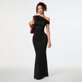 Black off-shoulder asymmetrical maxi dress