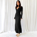 dolores black V-neck long-sleeved bodycon dress