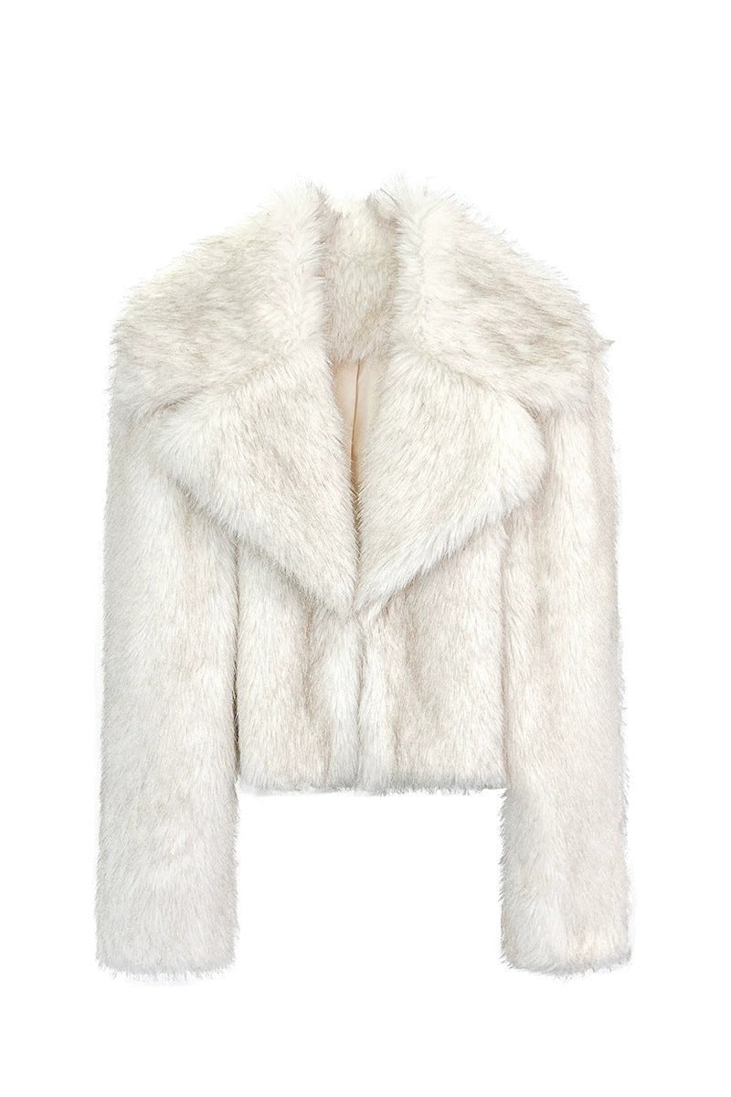 faux wool suit collar imitation fur cropped coat