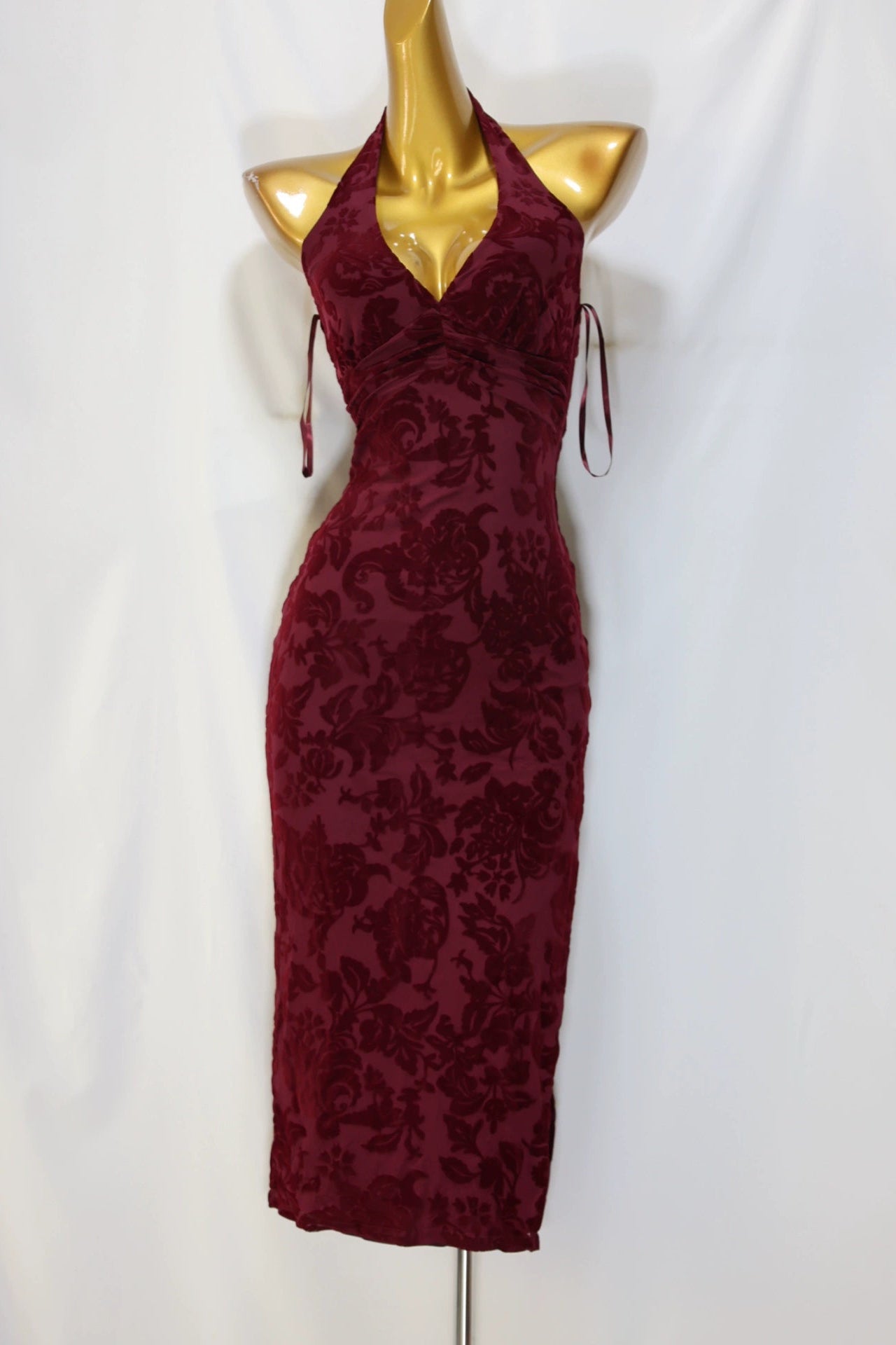 velvet V-neck burnt flower maxi dress