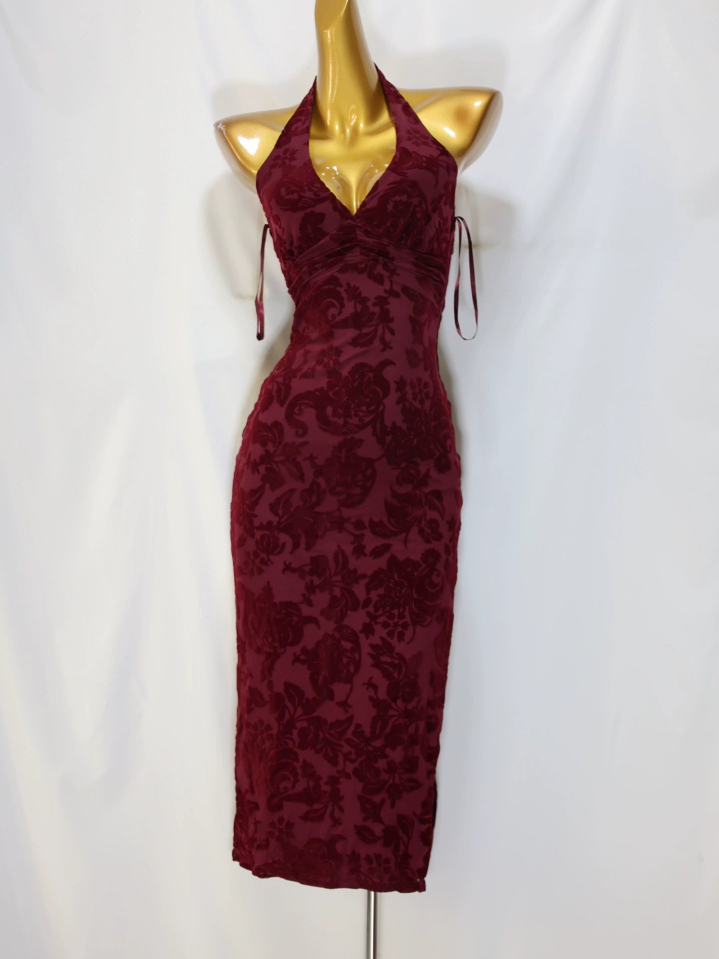 velvet V-neck burnt flower maxi dress