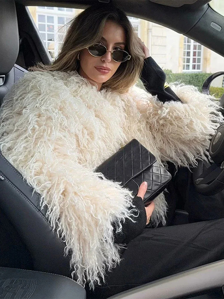 michaelia fur lapel jacket in white