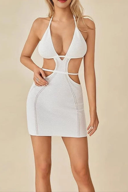 lace-up halterneck wrap chest cut-out suspender dress