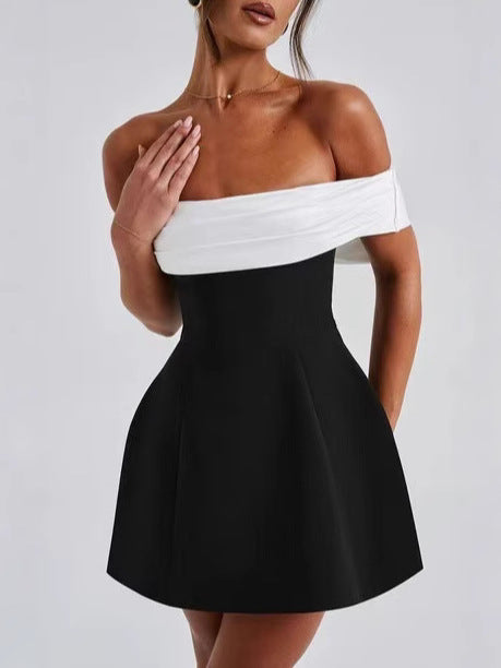 Off-the-shoulder sleeveless A-line dress