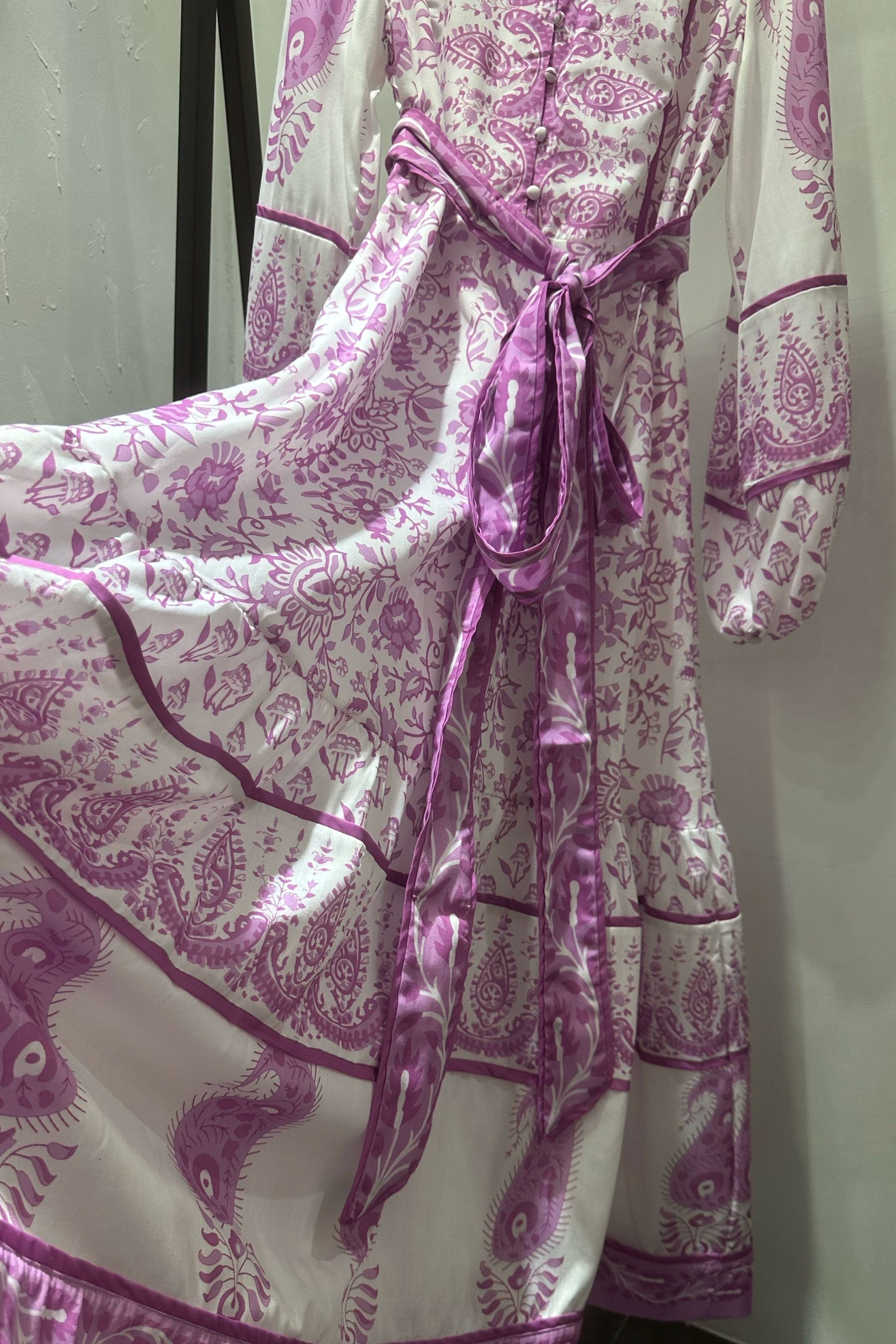 purple floral print midi dress